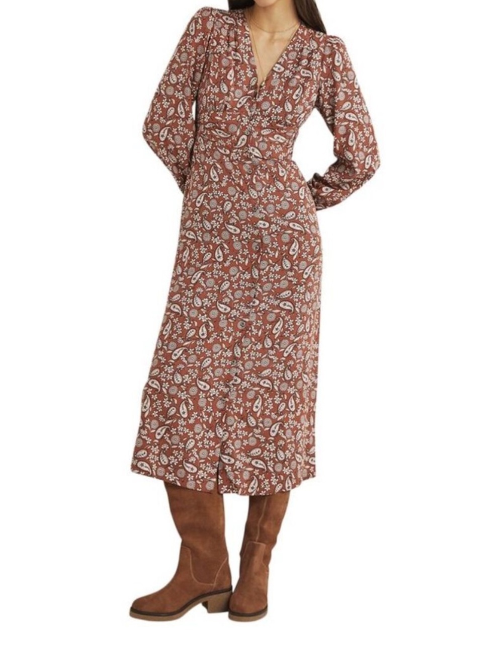 Boden Button Through Midi Tea Dress 8 Petite